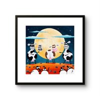 Der Volle Moo'n | Limitierte Auflage Original Wunderliche Schrullig Humor Lustige Malerei Mervyn Tay Kunst von MervsOriginals