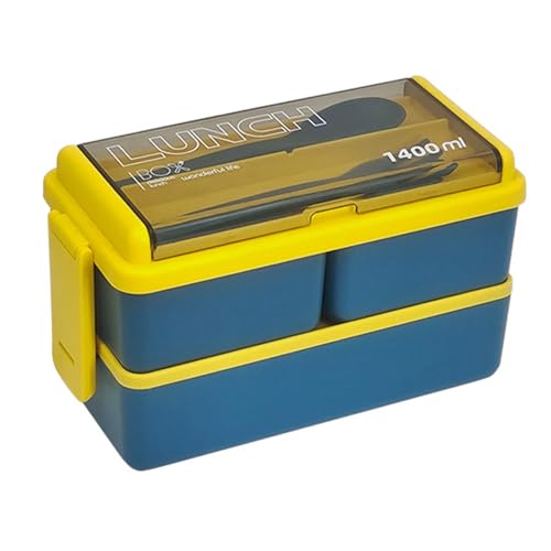 Brotdose Erwachsene Lunchbox mit 4 Fächern, 2-Lagen Brotzeitbox Bento Box Auslaufsicher Jausenbox mit Besteck für Männer Frauen, 1400ML Frühstücksbox Vesperdose für Büro, Arbeit, Picknick (Blau) von MerwDeeyt