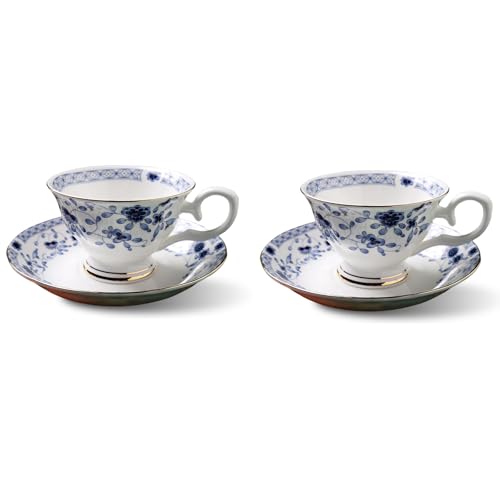 Kaffeetassen mit Untertassen, Cappuccino Tasse Blumen Kaffeebecher Dünnes Porzellan Coffee Cup, 175ML Knochenporzellan Teetassen Mokkatassen Aesthetic Espresso Tassen Set für Frauen, 2 Stück (C) von MerwDeeyt