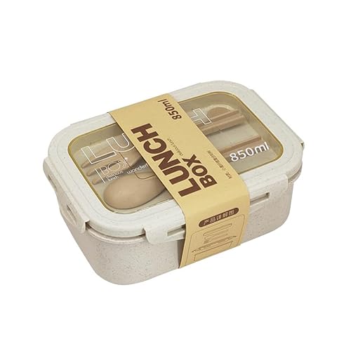 MerwDeeyt Lunchbox Erwachsene, Bento Lunchbox 850ml mit Besteckset, Auslaufsichere Lunchbox Portabilität Snackboxen für Erwachsene, Lunchbox mit Fächern für Büro, Picknick, Reisen (Beige) von MerwDeeyt