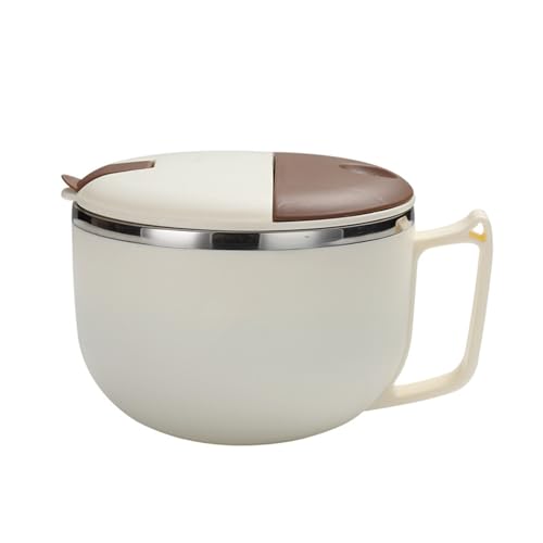 Ramen Schüssel mit Deckel, Edelstahl Ramen Bowl 1200 ML Instant Nudeln Schüssel Suppenschüssel, Auslaufsicher Nudelschale Brotdose Erwachsene Lunchbox Set mit Besteck und Griff für Büro (Beige) von MerwDeeyt