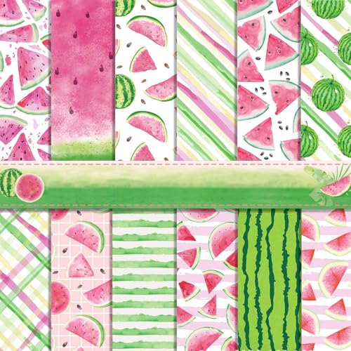 Scrapbook Papier 30x30 cm Scrapbook Bastelpapier mit Wassermelone Muster, 24 Blatt Sommer Scrapbooking Papier Obst Motivpapier, Doppelseitiges Frucht Dekorpapier für Journal Scrapbooking von MerwDeeyt