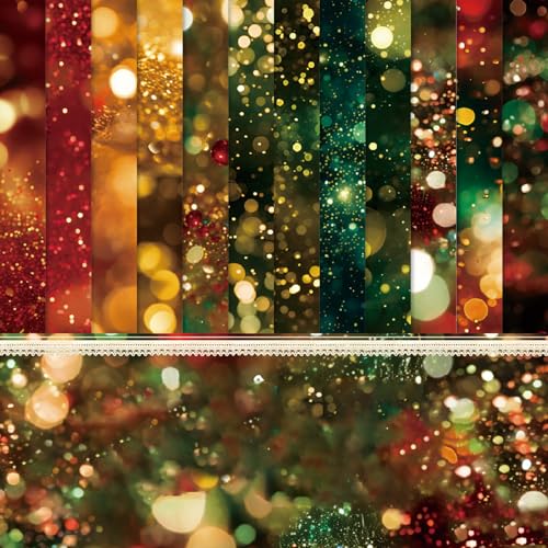 Scrapbook Papier Buntes Scrapbook Bastelpapier mit Pailletten Muster, 48 Blatt Einseitiges Scrapbooking Papier, Grün Scrapbook Paper Rot Decoupage Papiere Dekorpapier, 15.2x15.2 cm/6x6 in von MerwDeeyt