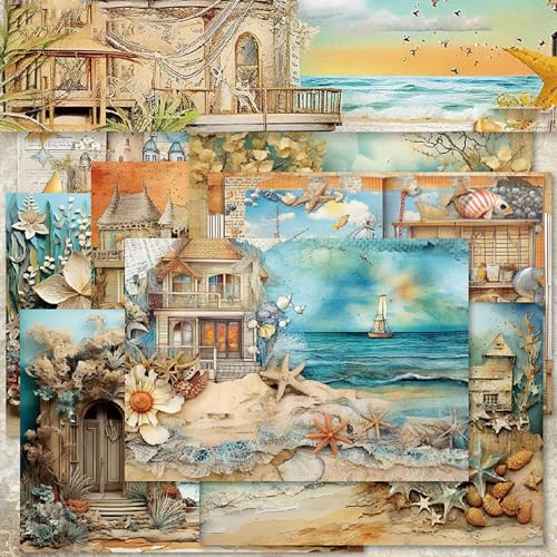 Scrapbook Papier Vintage Scrapbook Bastelpapier, A5 Scrapbooking Papier Meer Strand Dekorpapier, 40 Blatt Einseitiges Decoupage Papiere Block für DIY Kartenherstellung, 14.5 x 21 cm Scrapbook Papier Vintage Scrapbook Bastelpapier, A5 Scrapbooking Papier Meer Strand Dekorpapier, 40 Blatt Einseitiges Decoupage Papiere Block für DIY Kartenherstellung, 14.5 x 21 cm von MerwDeeyt