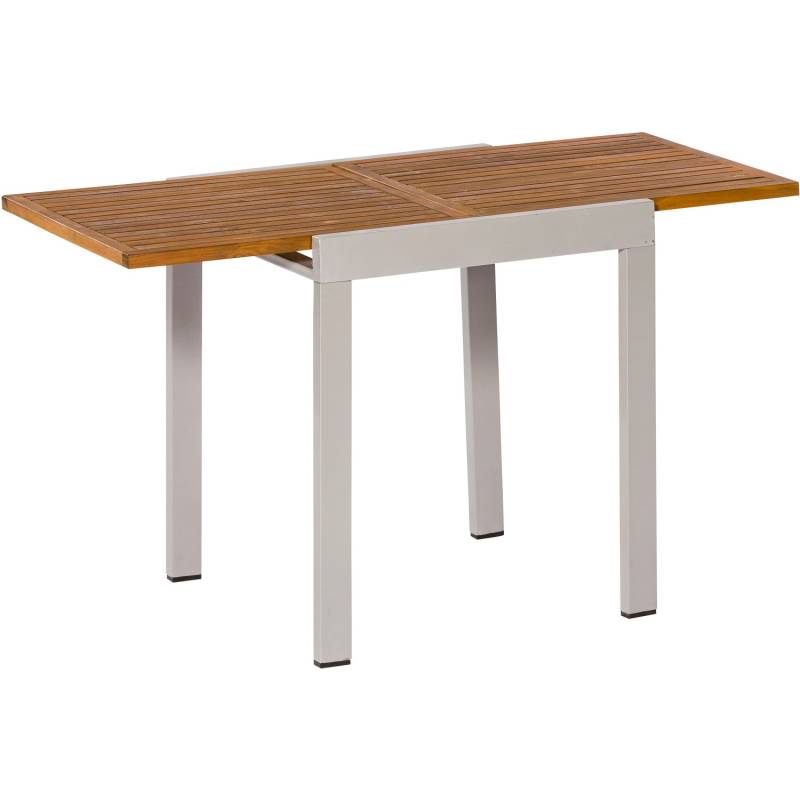 Balkontisch 65/130 cm x 65 cm Ausziehbar Silber mit Akazientischplatte von Merxx