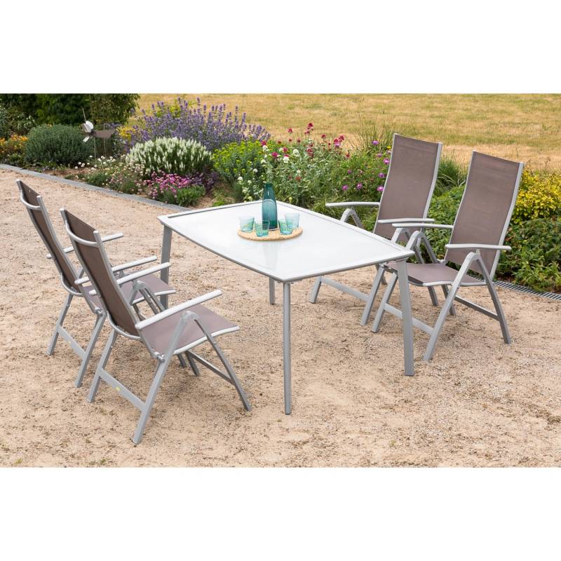 Gartenmöbel-Set Carrara 5-tlg. Taupe inkl. Klappsessel von Merxx