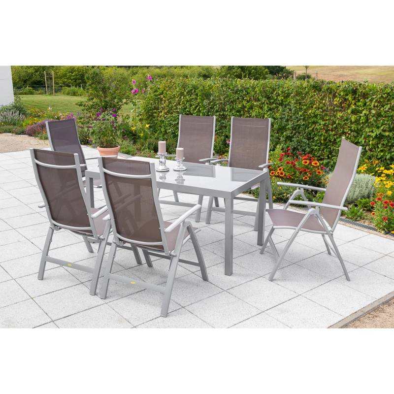 Gartenmöbel-Set Carrara 7-tlg. Taupe inkl. Tisch 150 cm x 90 cm von Merxx