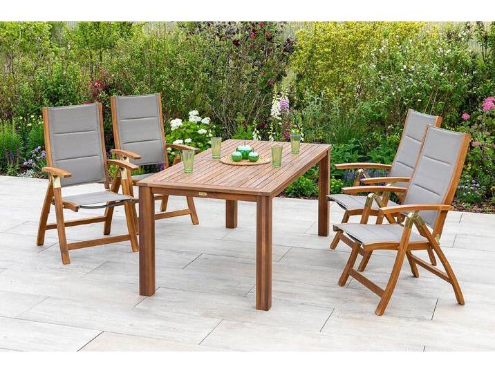 MERXX Garten-Essgruppe Acapulco, (5-tlg), 4 Klappsessel mit Gartentisch, grau von Merxx