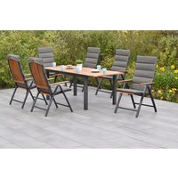 MERXX Garten-Essgruppe ""Athos"", (Set, 7 tlg., Inkl. Auflagen, 5-fach verstellbare Rückenlehne), Ausziehtisch: LxB: 150-200 x 90 cm von Merxx