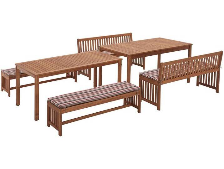 MERXX Garten-Essgruppe Hawaii, (4x Bänke, 2x Tische, 4x Sitzkissen), Akazienholz FSC® 100 %, braun von Merxx