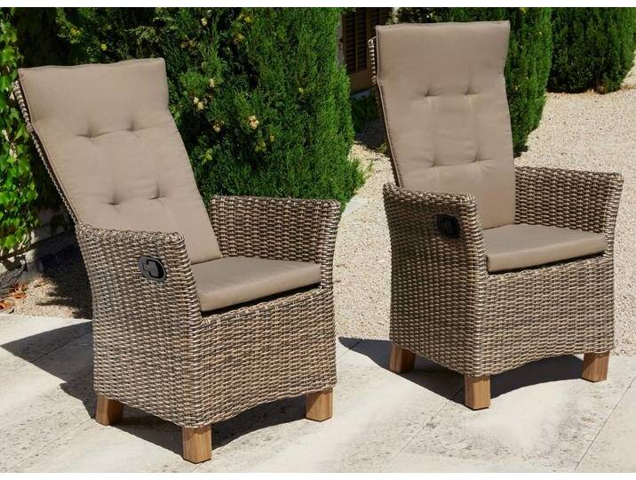 MERXX Gartenstuhl Toskana, TOPSELLER! (Set, 2 St), 2er Set, Polyrattan/Akazie, inkl. Sitzkissen, beige von Merxx