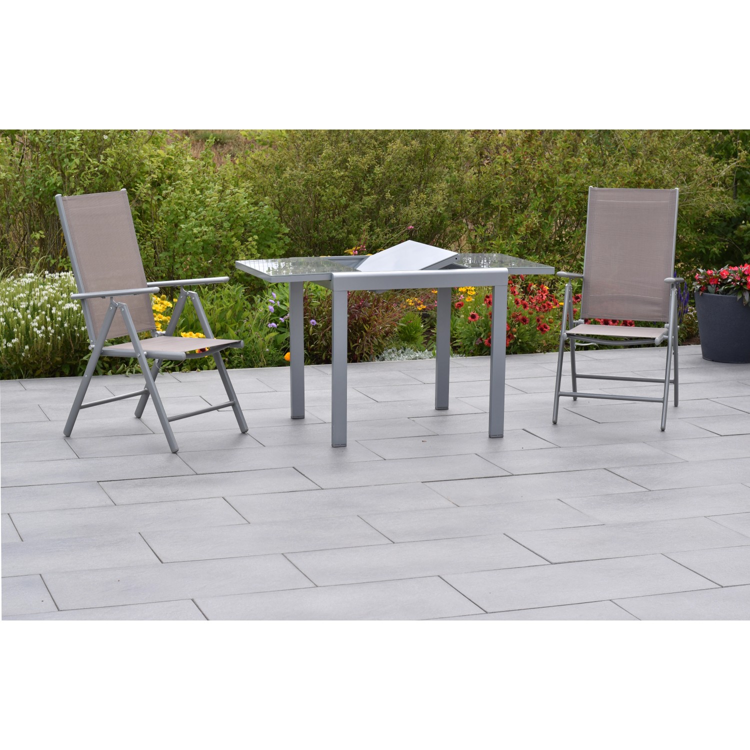 Merxx Amalfi Set 3-tlg 2 Klappsessel Gartentisch Ausziehbar 80 (120)x70 cm Taupe von Merxx