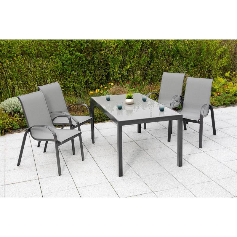 Merxx Amalfi Set 5 -tlg. 4 Stapelsessel Gartentisch 150 x 90 cm Graphit-Grau von Merxx