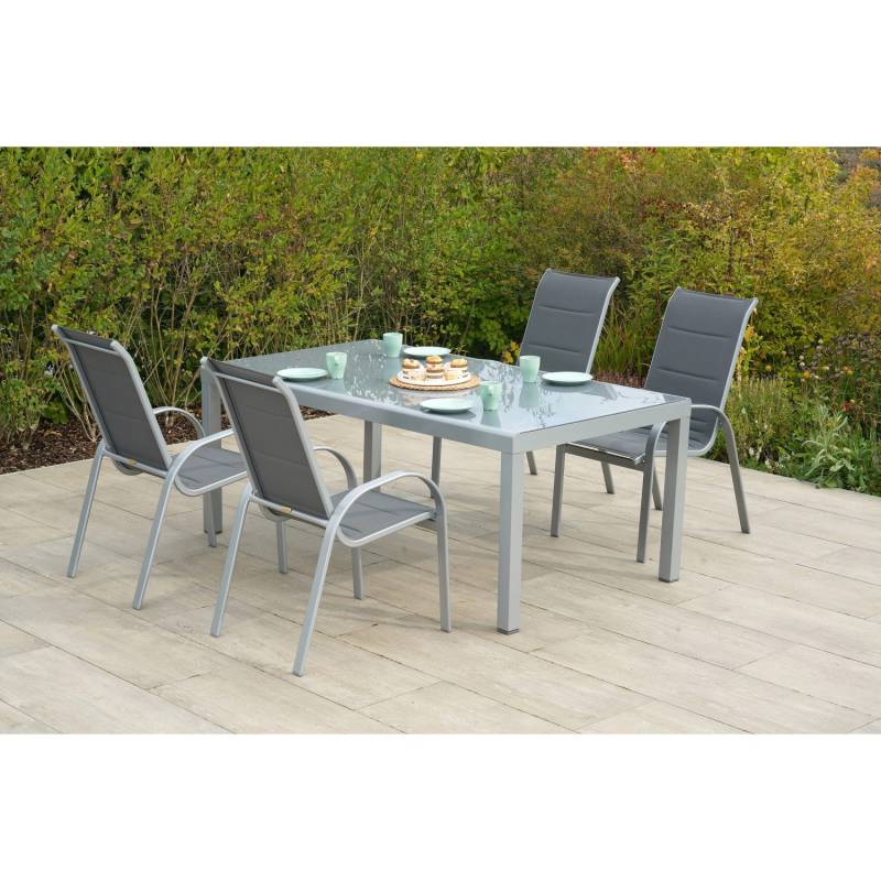 Merxx Amalfi Set 5 -tlg. 4 Stapelsessel Gartentisch 190 x 100 cm Grau von Merxx