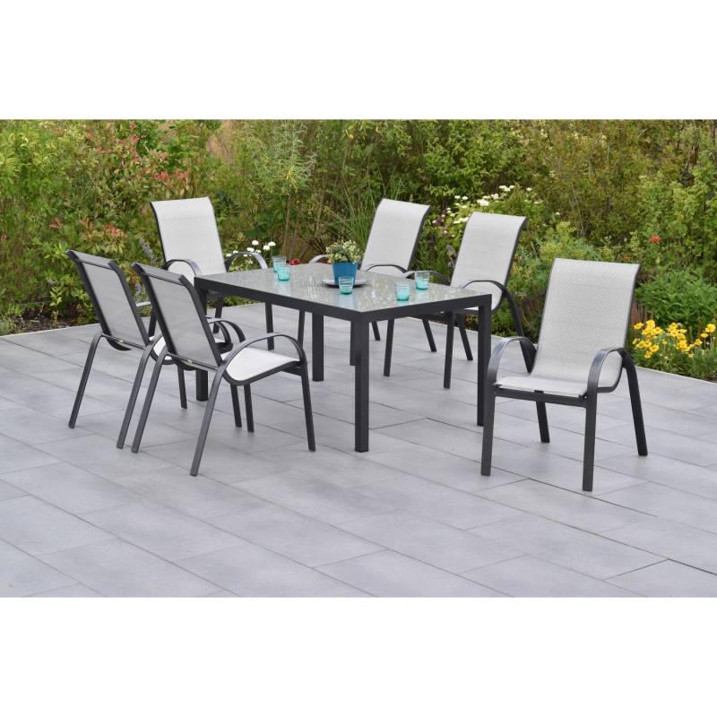Merxx Amalfi Set 7-tlg. 6 Stapelsessel Gartentisch 150 x 90 cm Diamantbraun von Merxx