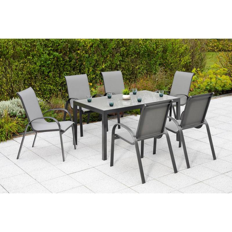 Merxx Amalfi Set 7 -tlg. 6 Stapelsessel Gartentisch 150 x 90 cm Graphit-Grau von Merxx