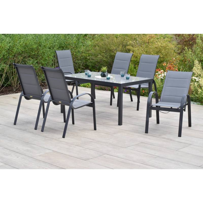 Merxx Amalfi Set 7 -tlg. 6 Stapelsessel Gartentisch 150 x 90 cm Grau von Merxx