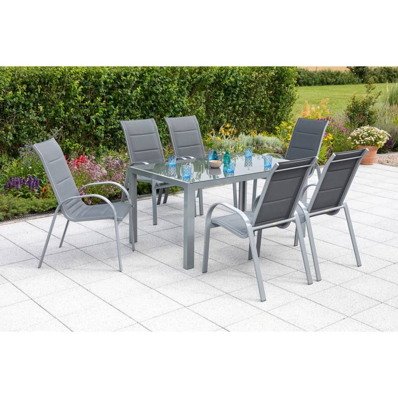 Merxx Amalfi Set 7 -tlg. 6 Stapelsessel Rechteckiger Gartentisch Silber-Grau von Merxx