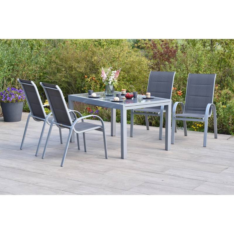 Merxx Amalfi di Lusso Set 5-tlg. 4 Stapelsessel Gartentisch 160 (220)x90cm Grau von Merxx