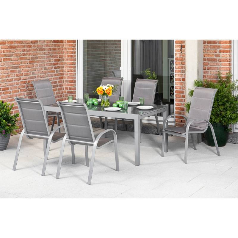 Merxx Amalfi di Lusso Set 7 -tlg. 6 Stapelsessel Gartentisch 200 (300)x 100 cm von Merxx