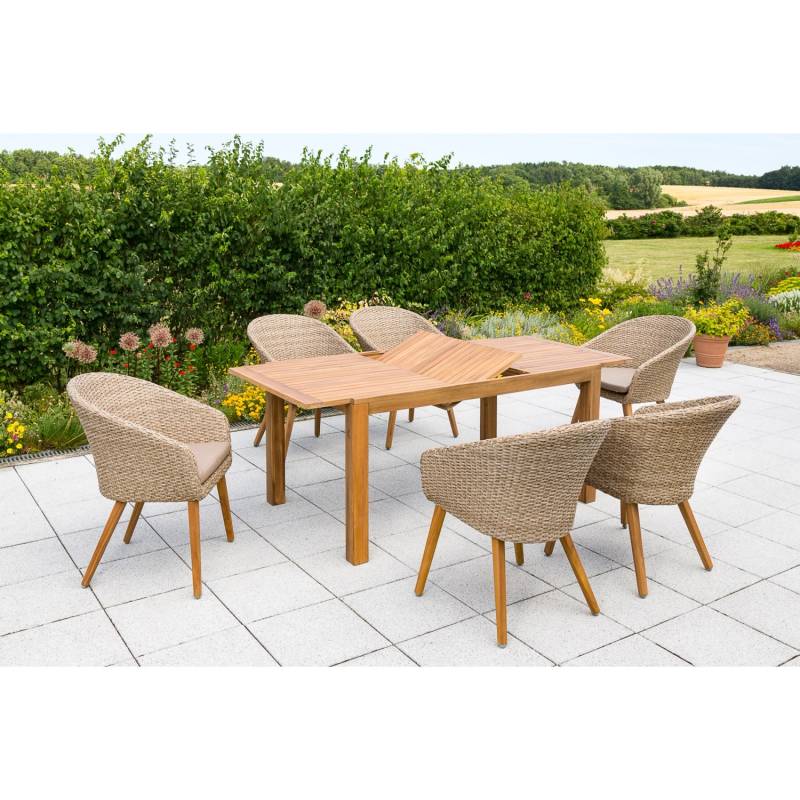 Merxx Arrone Set 7-tlg. 6 Sessel Gartentisch Ausziehbar 150 (200) x 90 cm von Merxx