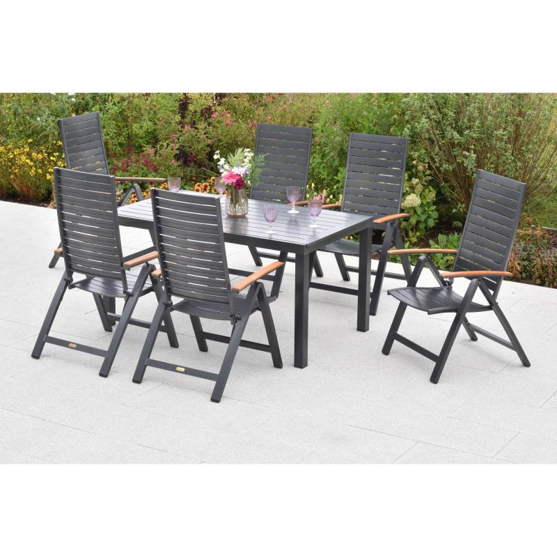 Merxx Astros Set 7-tlg. 6 Klappsessel Gartentisch Ausziehbar 150 (200) x 90 cm von Merxx