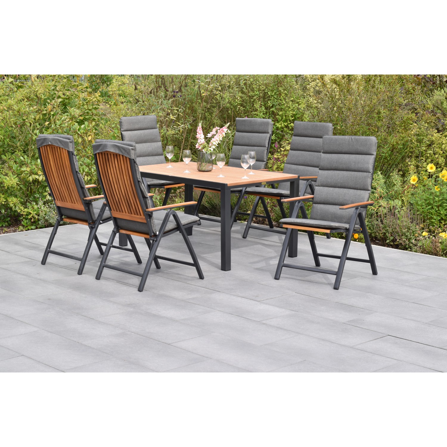 Merxx Athos Set 13-tlg mit Gartentisch 150 x 90 cm inkl. Kissen Aluminium Akazie von Merxx