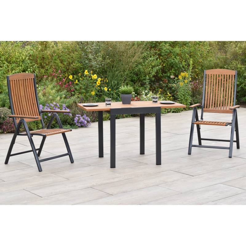 Merxx Athos Set 3-tlg. 2 Klappsessel Balkon-Tisch Ausziehbar 65 (130) x 65 cm von Merxx