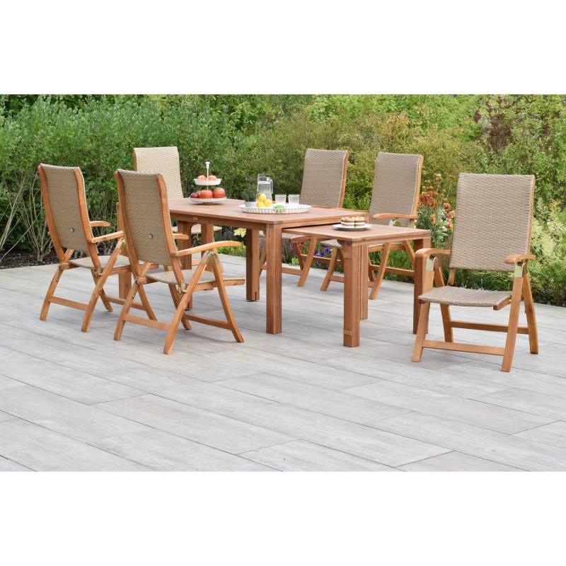 Merxx Capri Set 7-tlg. 6 Klappsessel Flex-Gartentisch Ausziehbar von Merxx
