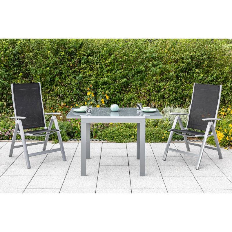 Merxx Carrara Set 3-tlg. 2 Klappsessel Auszieh-Gartentisch 80 (120) x 90 cm von Merxx