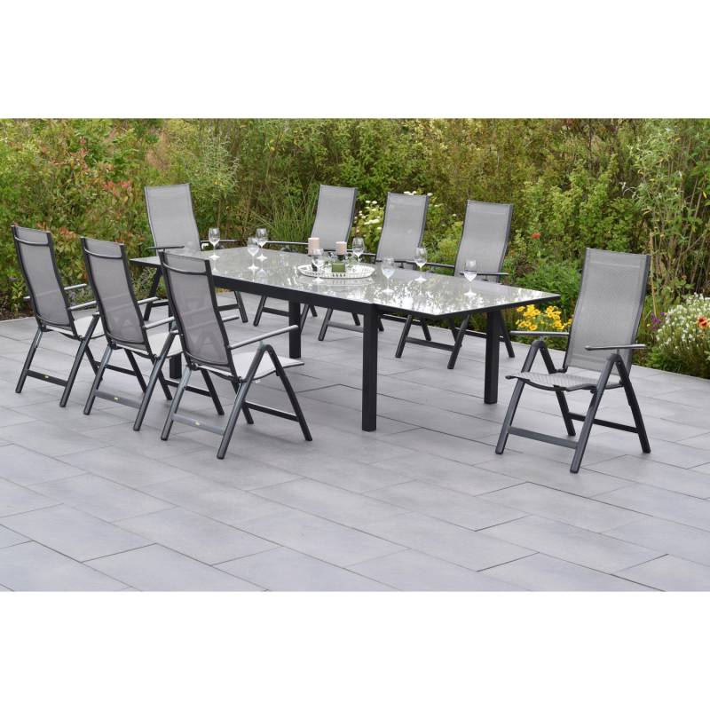 Merxx Carrara Set 9-tlg. 8 Klappsessel Gartentisch Ausziehbar 200 (300) x 110 cm von Merxx
