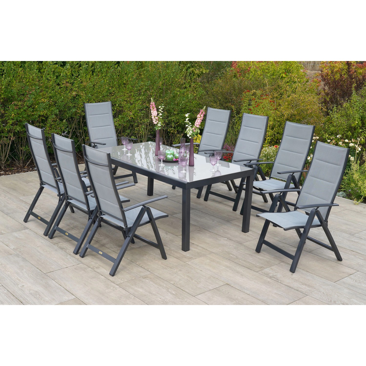Merxx Florenz Set 9-tlg. Gartentisch 190 x 100 cm Halbrundprofil Merxx Florenz Set 9-tlg. Gartentisch 190 x 100 cm Halbrundprofil von Merxx