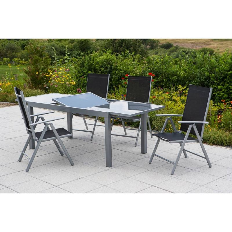 Merxx Gartenmöbel-Set Amalfi 5-tlg. Schwarz mit Ausziehtisch 120/180 x 90 cm von Merxx