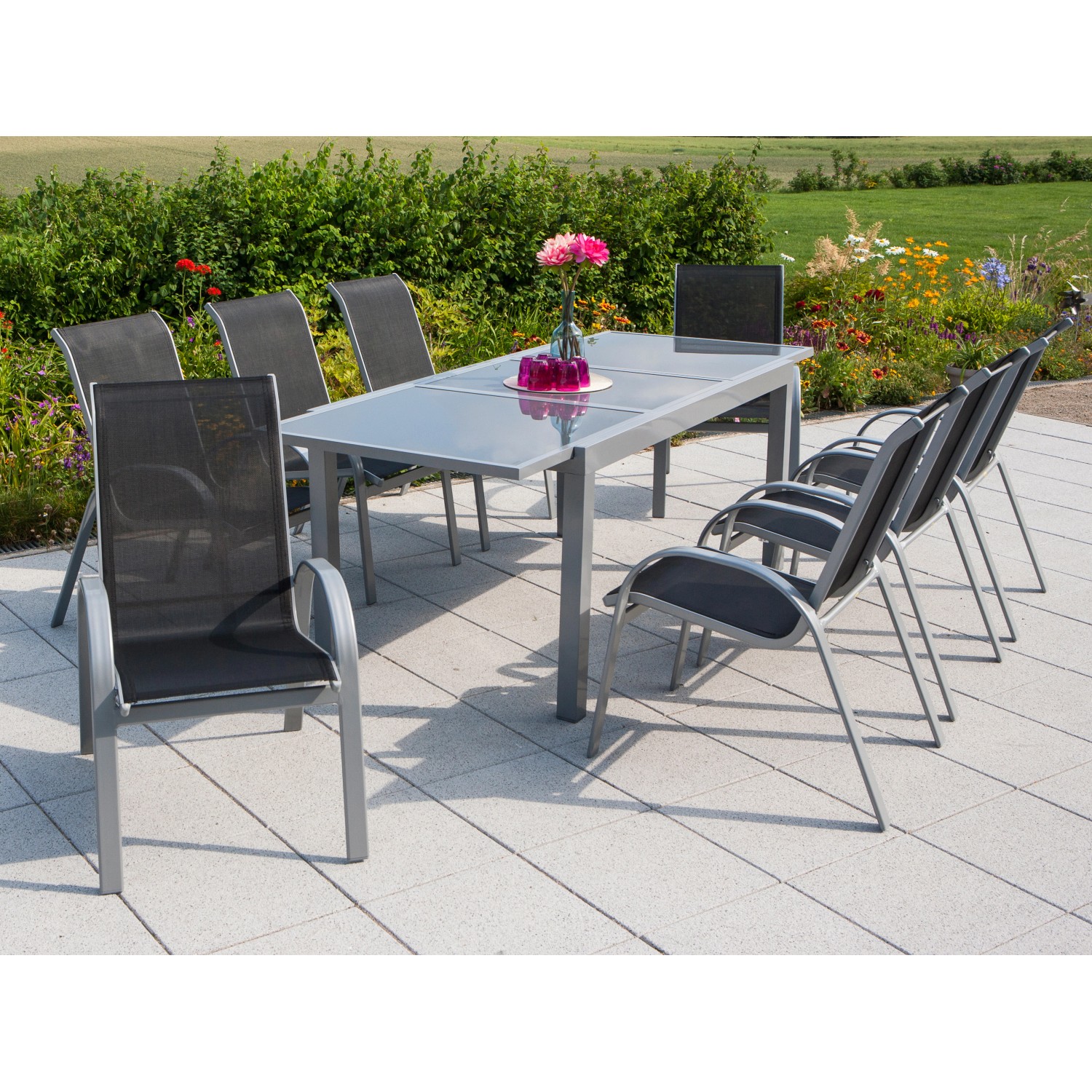 Merxx Gartenmöbel-Set Amalfi 9-tlg. Schwarz mit Ausziehtisch 180/240 x 100 cm von Merxx