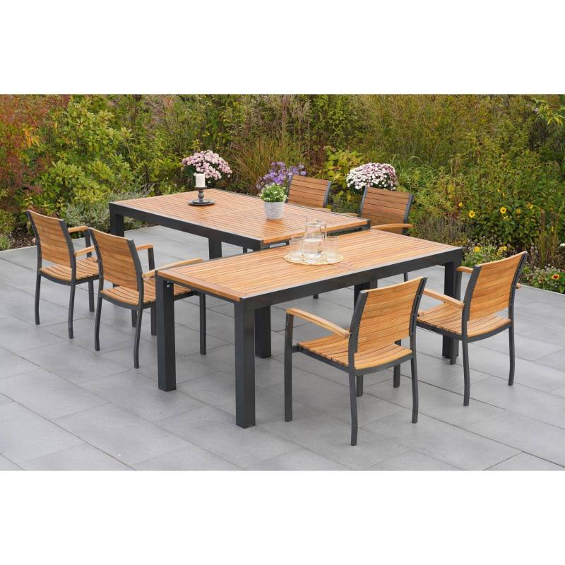 Merxx Gartenmöbel-Set Santorin 9-teilig Stapelsessel & Flex Ausziehtisch von Merxx