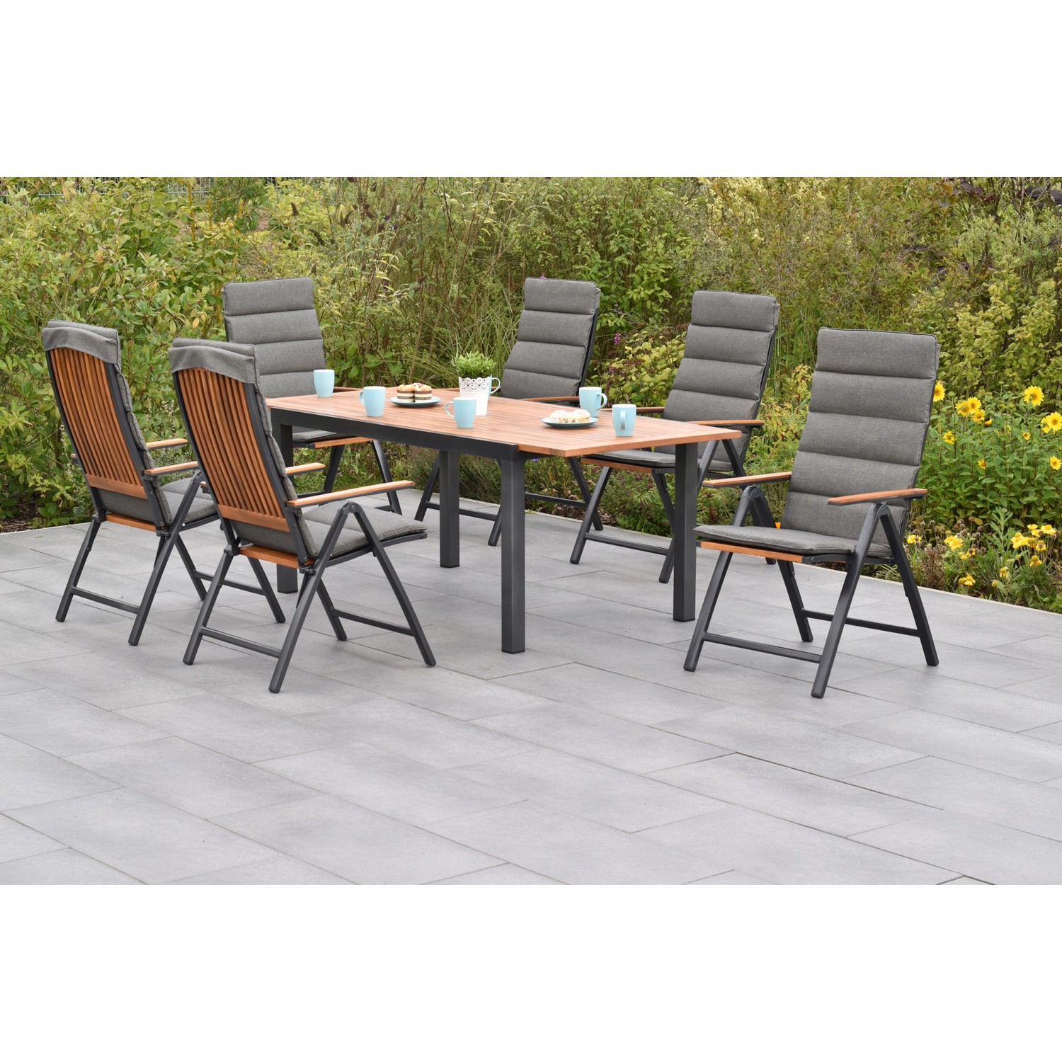 Merxx Gartenmöbelset Athos 13tlg. inkl. Klappsessel, Auflagen u. Ausziehtisch von Merxx