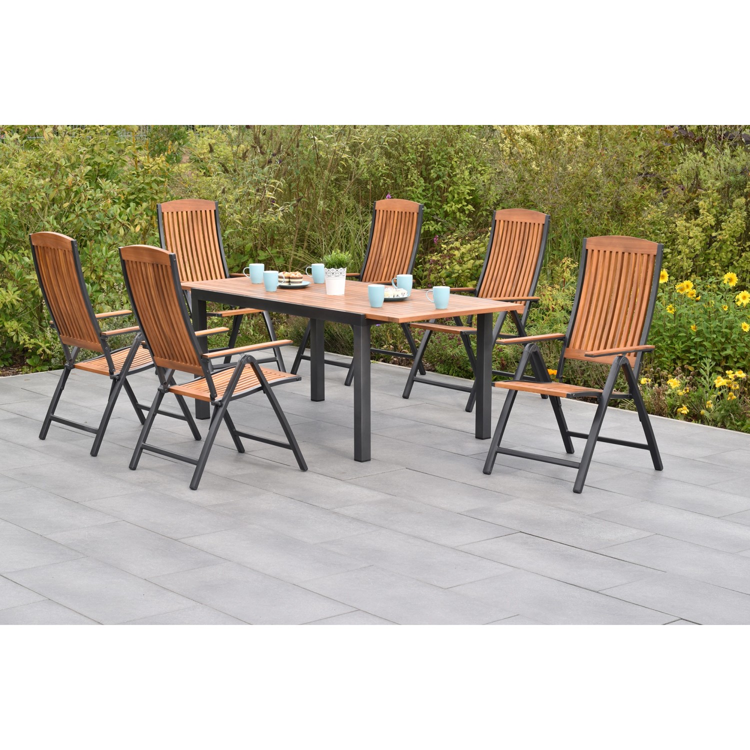 Merxx Gartenmöbelset Athos 7tlg. inkl. Klappsessel, Auflagen u. Ausziehtisch von Merxx