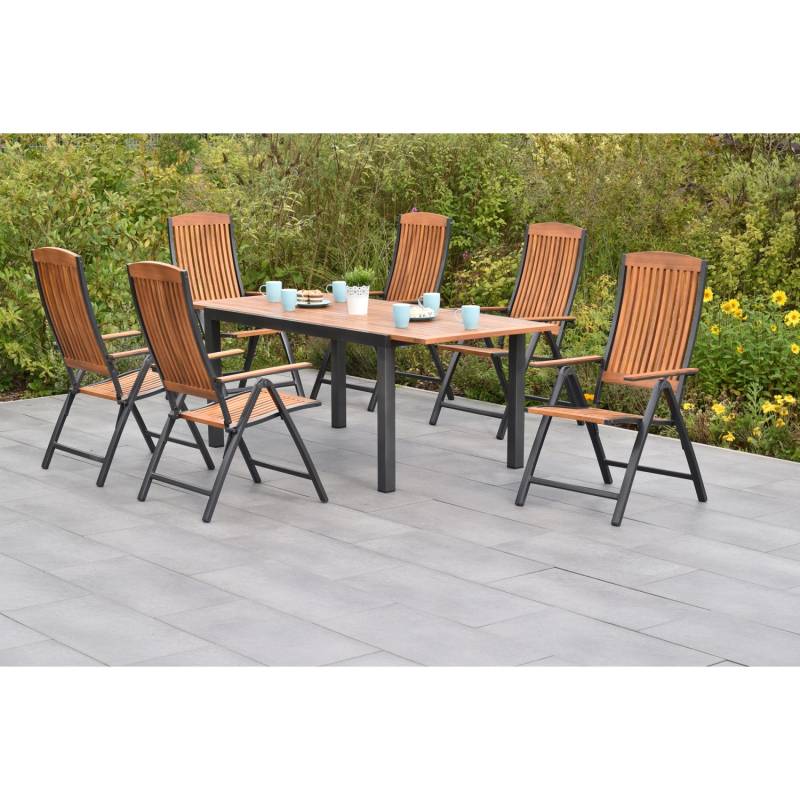 Merxx Gartenmöbelset Athos 7tlg. inkl. Klappsessel, Auflagen u. Ausziehtisch von Merxx