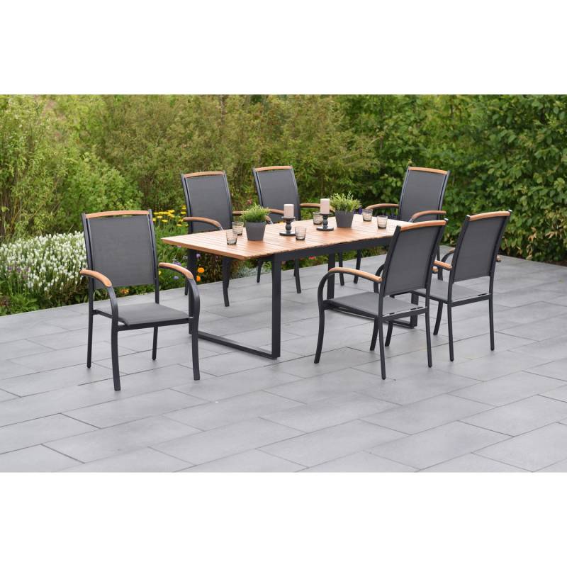 Merxx Gartenmöbelset Siena 7tlg. inkl. Stapelsessel u. Tisch ausziehbar von Merxx