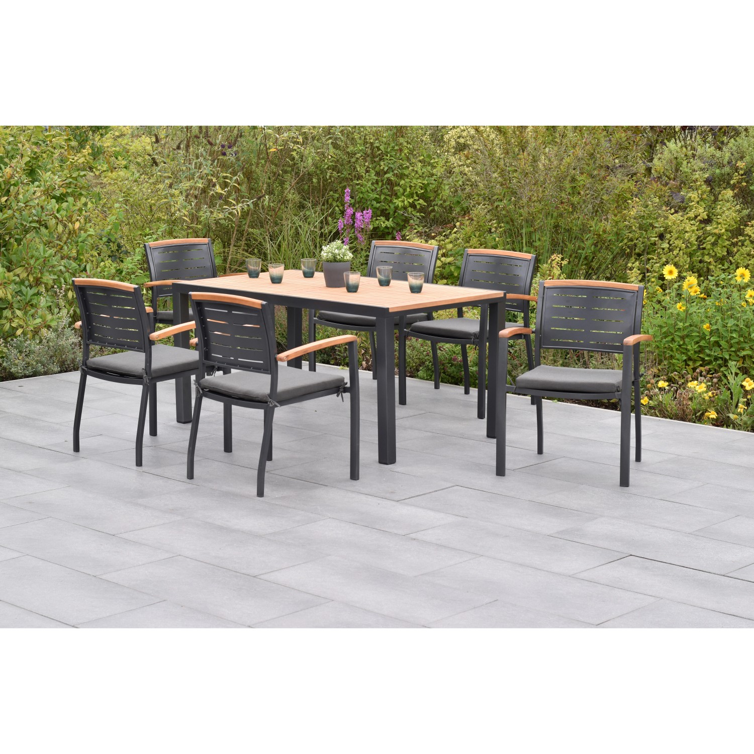 Merxx Gartenmöbelset Tinos 13tlg. Stapelsessel inkl. Auflagen u. Tisch 150x90cm Merxx Gartenmöbelset Tinos 13tlg. Stapelsessel inkl. Auflagen u. Tisch 150x90cm von Merxx