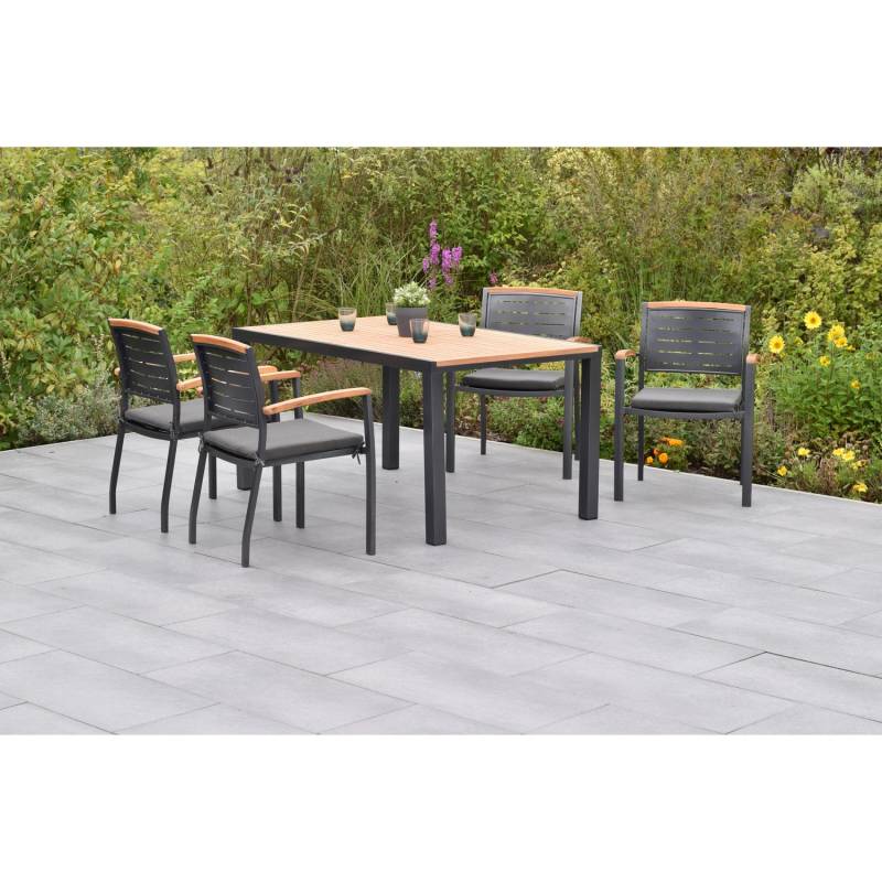 Merxx Gartenmöbelset Tinos 9tlg. Stapelsessel inkl. Auflagen u. Tisch 150x90 cm von Merxx