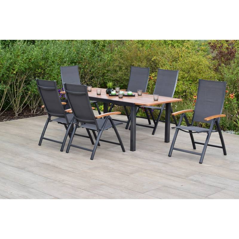 Merxx Gartenmöbelset Toblino 7tlg. inkl. Klappsessel u. Ausziehtisch von Merxx