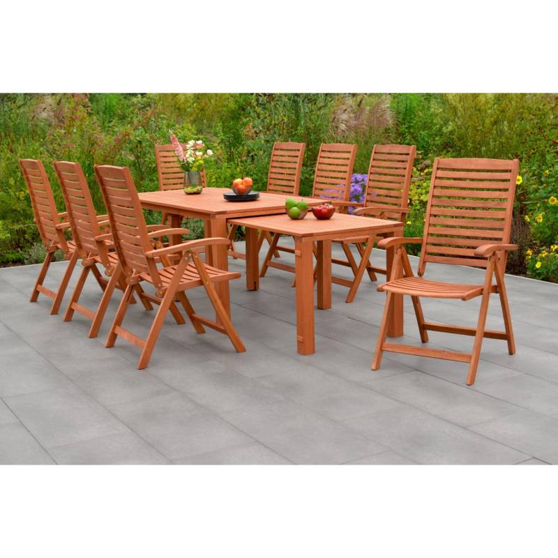 Merxx La Plata Set 9-tlg. 8 Klappsessel Flex-Gartentisch Ausziehbar von Merxx