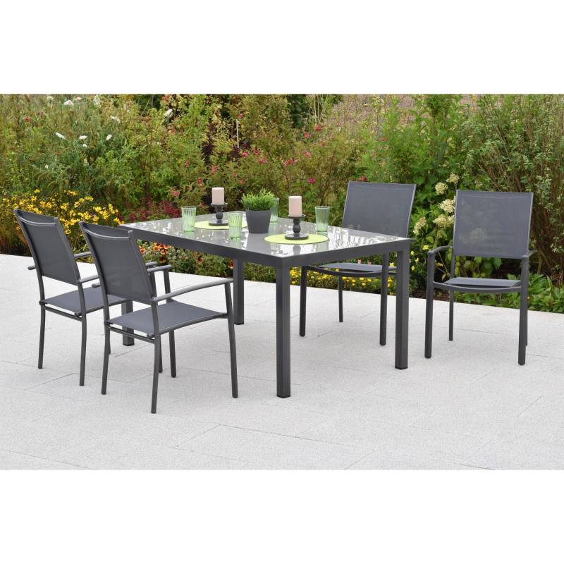 Merxx Milano Set 5-tlg. 4 Stapelsessel Gartentisch 150 x 90 cm Grau von Merxx