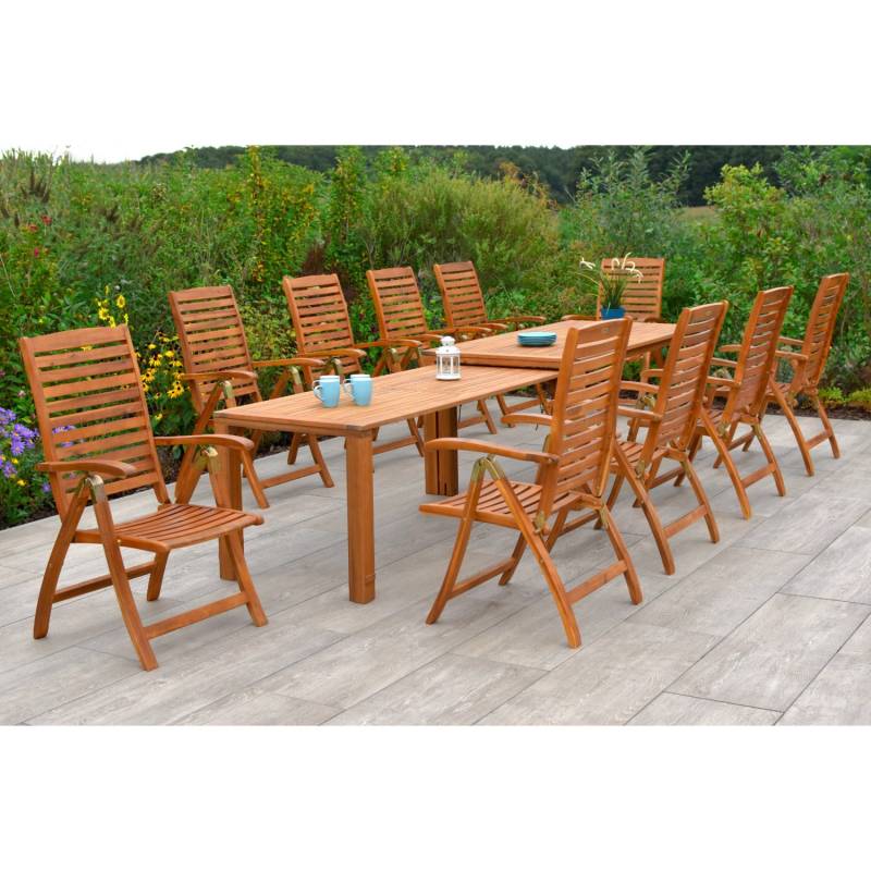 Merxx Paraiba Set 11-tlg. 10 Klappsessel Flex-Gartentisch Ausziehbar von Merxx