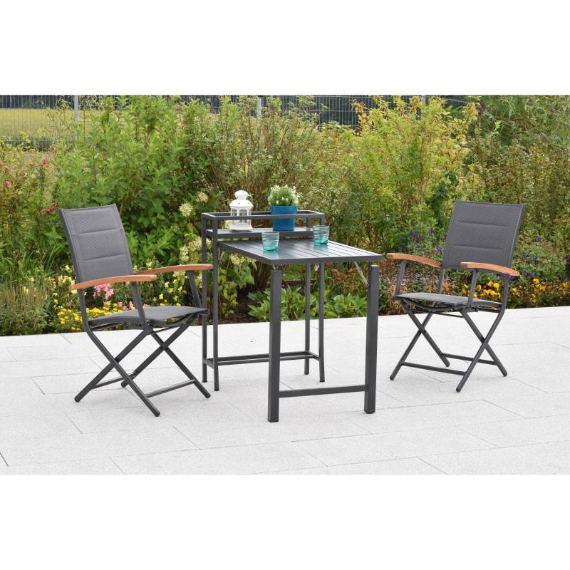 Merxx Paxos Set 3-tlg. 2 Klappsessel Balkonklapptisch Aluminium/Textil/Akazie von Merxx