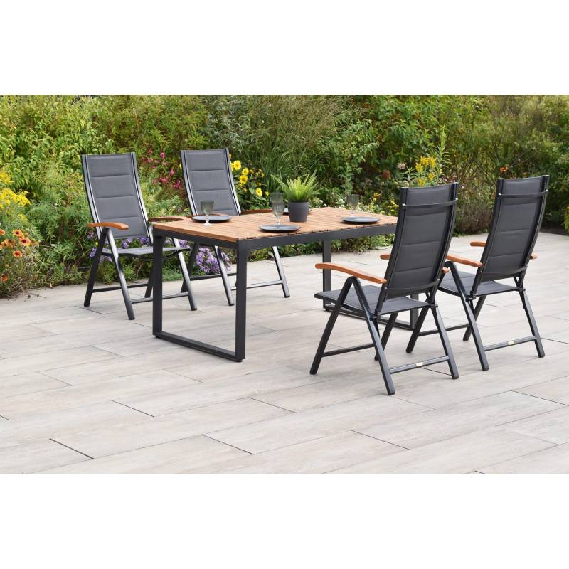 Merxx Paxos Set 5-tlg. 4 Klappsessel Gartentisch Ausziehbar 150 (200) x 90 cm von Merxx