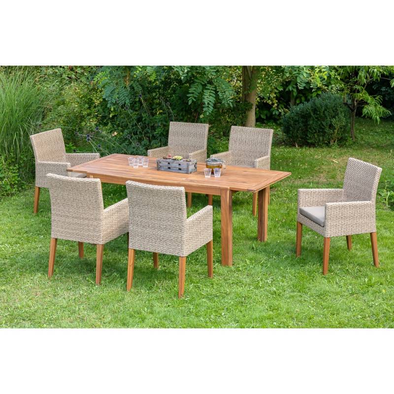 Merxx Ranzano Set 7-tlg. 6 Sessel Gartentisch Ausziehbar 150 (200) x 90 cm von Merxx