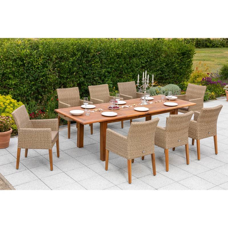 Merxx Ranzano Set 9-tlg. 8 Sessel Doppel-Gartentisch Ausziehbar von Merxx