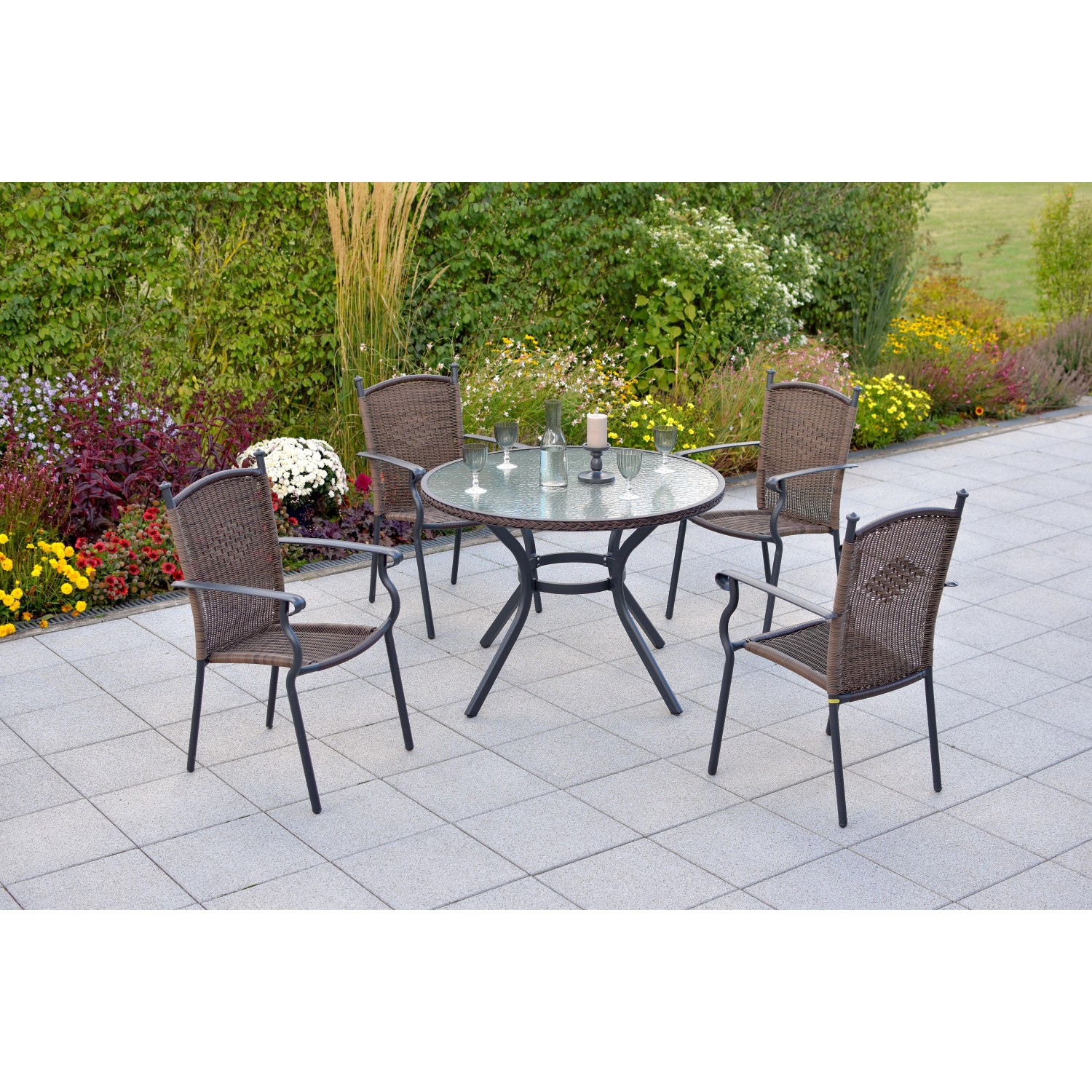 Merxx Roma Gartenmöbel-Set 5-tlg. Gartentisch Rund Ø100 cm von Merxx